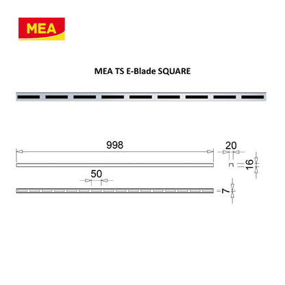 Profil inox 304 Eblade S pour caniveau MEAPARK en plastique recyclé avec fente en polypropylène - Classe de charge A15 - Norme PMR - Facile à poser. Adapté pour terrasse, jardin, entrée de bâtiment et piscine.