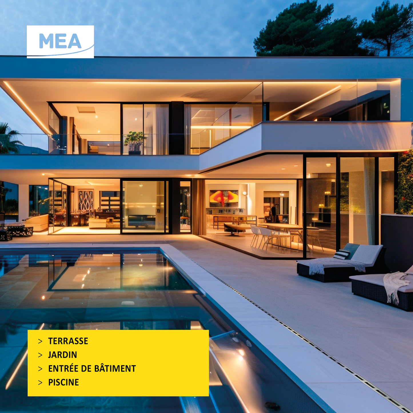 Caniveau discret MEAPARK en plastique recyclé avec fente en polypropylène et profil inox 304 Eblade S - Classe de charge A15 - Norme PMR - Facile à poser. Adapté pour terrasse, jardin, entrée de bâtiment et piscine.