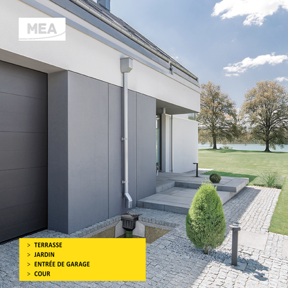 Avaloir de cour MEAPARK en plastique recyclé, résistant à une classe de charge B125 selon la norme EN 1433. Norme PMR, installation simple et rapide, passage de véhicule léger. Adapté pour terrasse, jardin, entrée de garage ou cour.