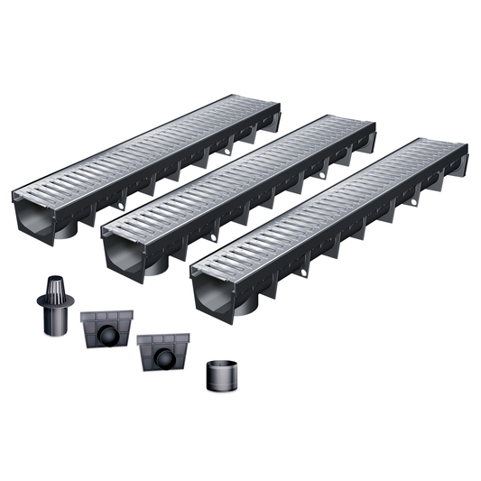 Pack de Caniveau MEAPARK – grille acier galvanisé A15 – largeur 10cm