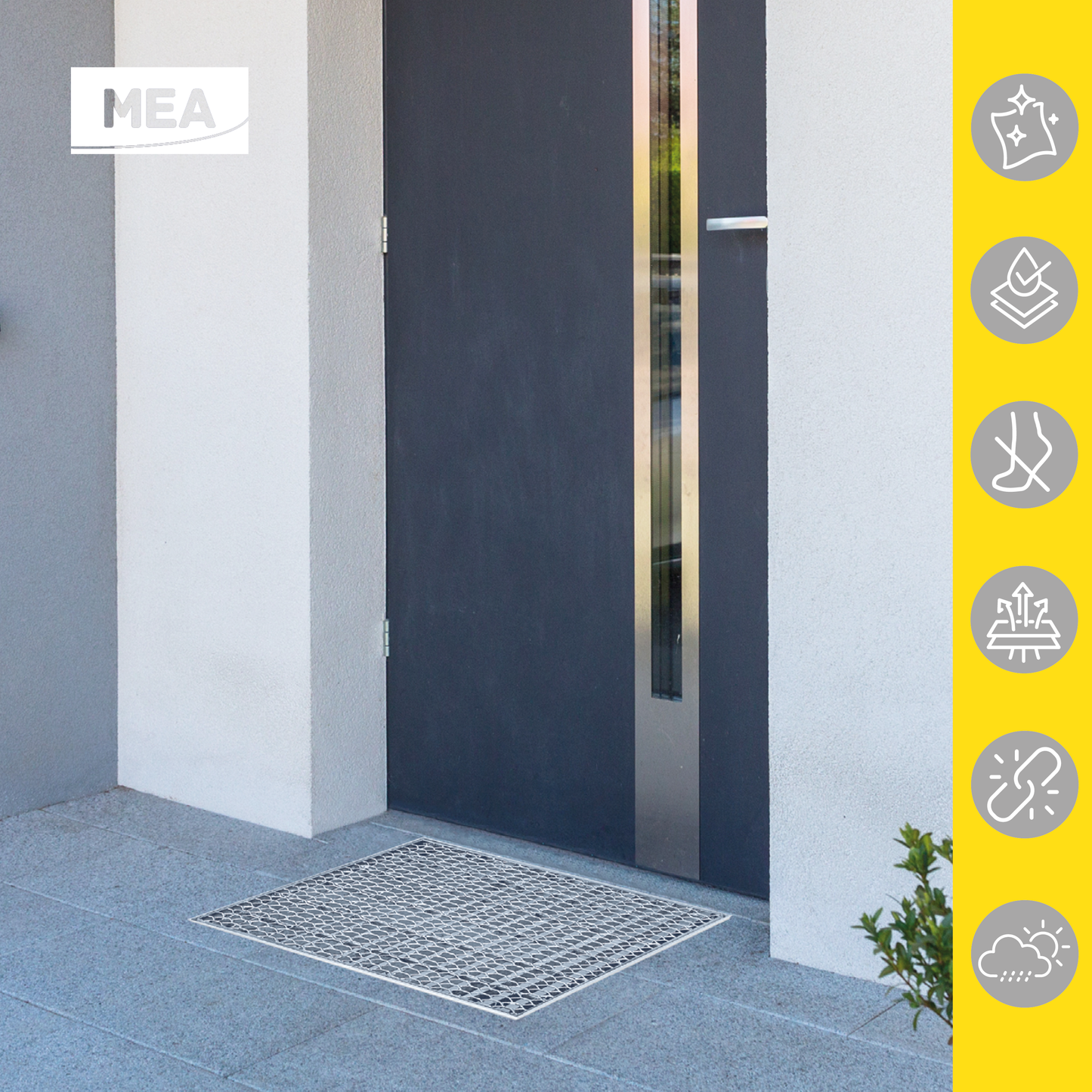 Paillassons encastrables en SMC avec grille en métal déployé – solutions robustes et esthétiques pour entrées propres, adaptées aux environnements à fort passage. Norme PMR - classe de charge A15.