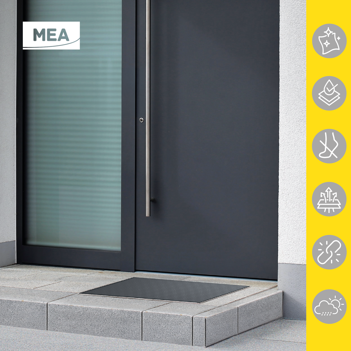 Paillassons encastrables en SMC avec tapis caoutchouc – solutions robustes et esthétiques pour entrées propres, adaptées aux environnements à fort passage. Norme PMR - classe de charge A15.