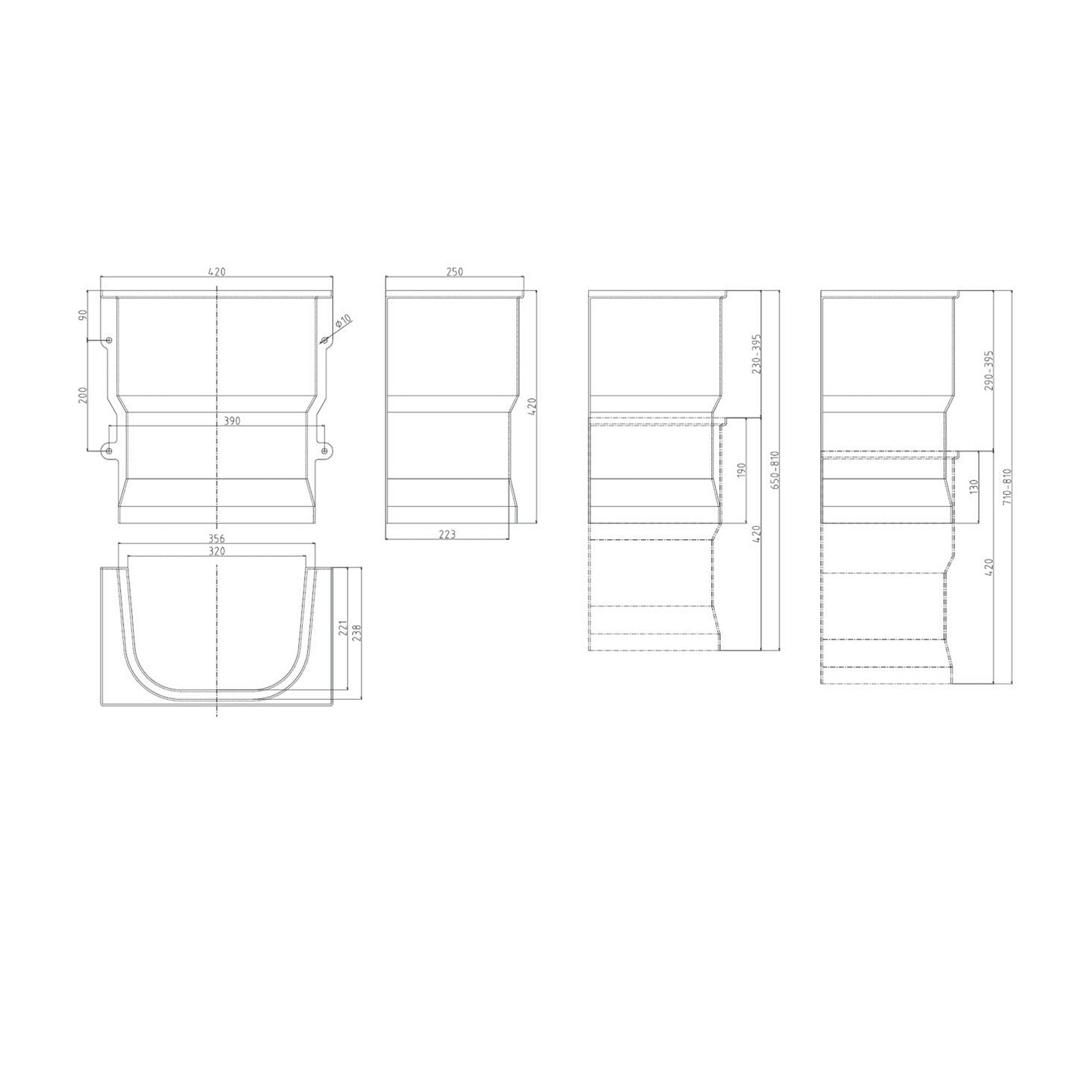 Dessin technique montrant le dimensionnement de la courette d'aération MEA en SMC.